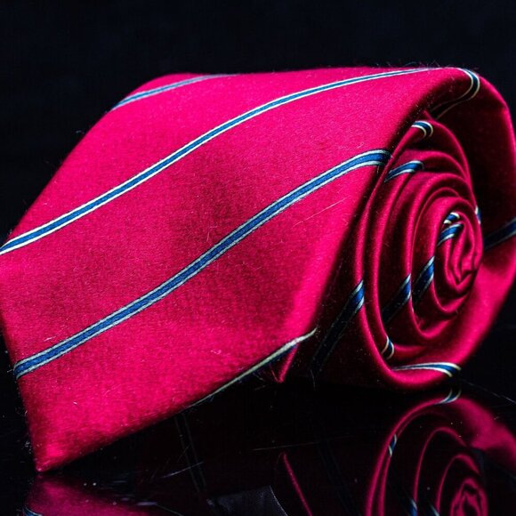 Christian Dior Other - Vintage Christian Dior Red Striped Silk Tie With Blue & Gold Accents Made In USA